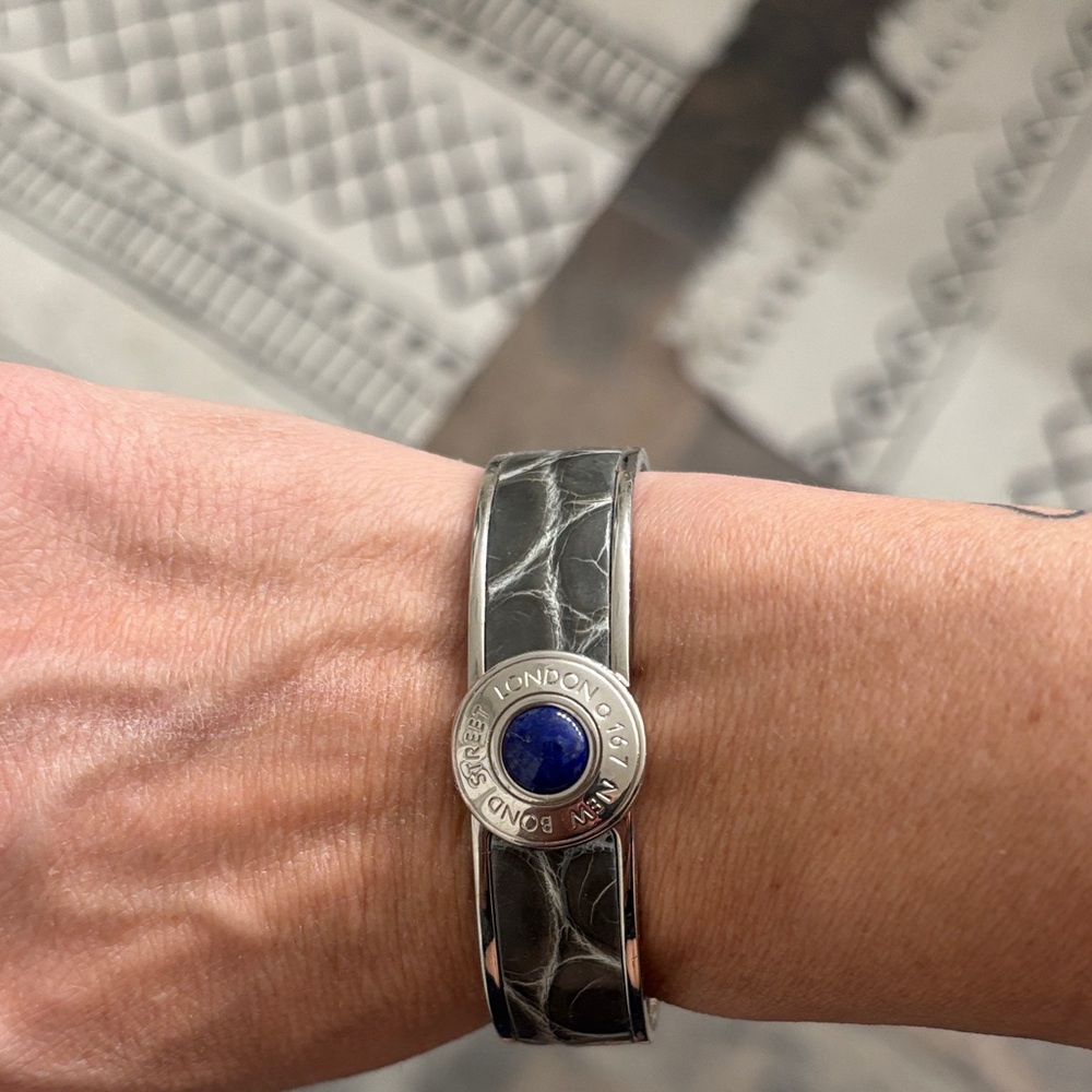 Asprey Silver and Black Leather Bracelet